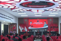 Gubernur Jawa Tengah Ganjar Prabowo membacakan hasil  Rakernas II PDIP Tahun 2021. (Dok. pdiperjuangan.id)