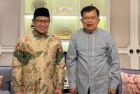Wakil Presiden RI periode 2004-2009 dan 2014-2019 Jusuf Kalla (JK) menggelar pertemuan dengan Ketua Umum Partai Kebangkitan Bangsa (PKB) Abdul Muhaimin Iskandar. (Instagram.com/@cakiminow) 
