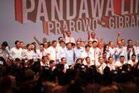 Acara deklarasi dukungan Prabowo Subianto-Gibran Rakabuming Raka oleh organisasi Pandawa Lima di Djakarta Theater, Jakarta. . (Dok. Tim Media Prabowo-Gibran)
