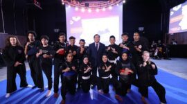 Menteri Pertahanan RI yang juga presiden terpilih Prabowo Subianto menghadiri ekshibisi olahraga bela diri pencak silat di Paris. (Dok. Tim Media Prabowo Subianto)