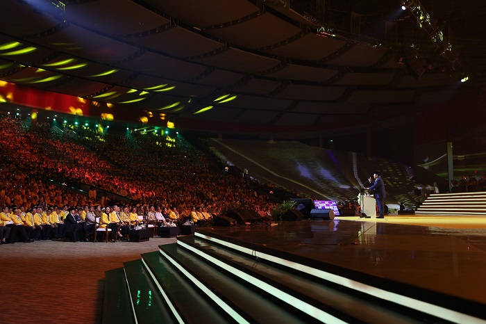 Presiden RI Prabowo Subianto menghadiri acara HUT Ke-60 Partai Golkar di Sentul International Convention Center (SICC), Bogor, Jawa Barat. (Dok. Tim Media Prabowo)